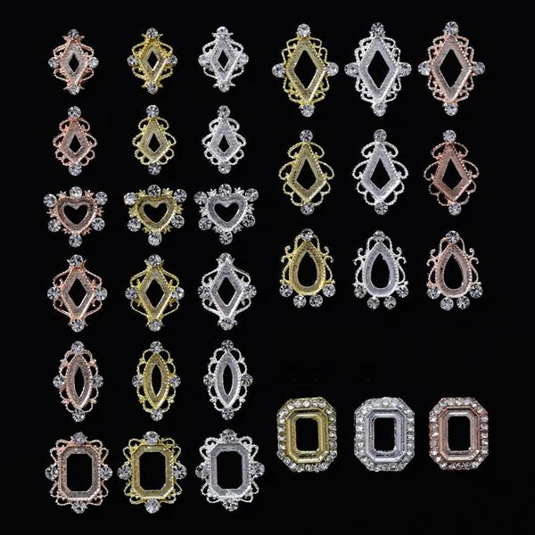 

nail art decorations 100pcs diamond parts 3 colors rhombus/triangle /teardrop frame charms/ flower jeweled charms, Silver;gold