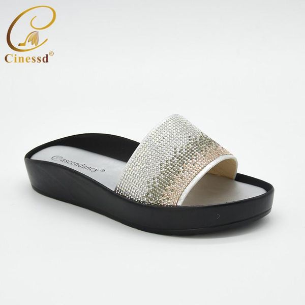 

dress shoes fashion african pointed toe decorated with rhinestone ladies summer slippers good quality womens sandals 2021, Black