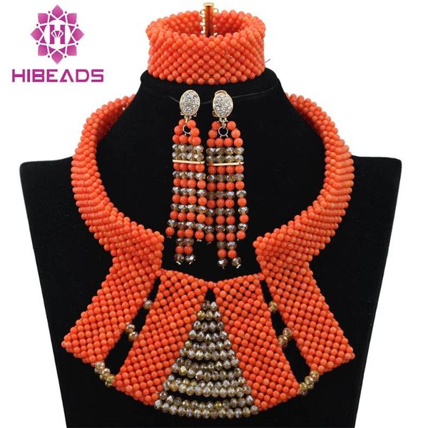 

earrings & necklace elegant african wedding coral beads jewelry set 2021 latest brides gold chunky bib cnr358, Silver