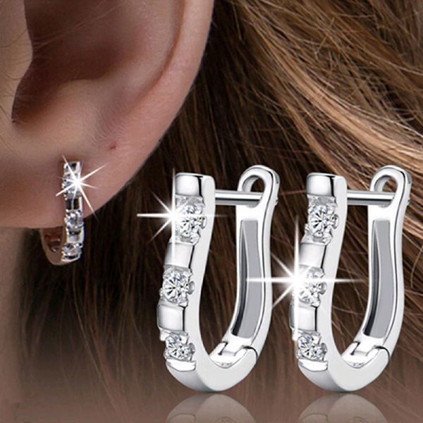 

hoop & huggie pendientes luxury silver plated earrings crystal harp studs horse shoe women, Golden;silver