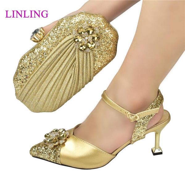 

dress shoes nigerian female and bag gold color party set african fashion accessories applique matching, Black