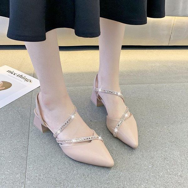 

clear heels 2021 summer sandals straps sale of women's shoes med all-match suit female beige medium girls pointed closed rh, Black