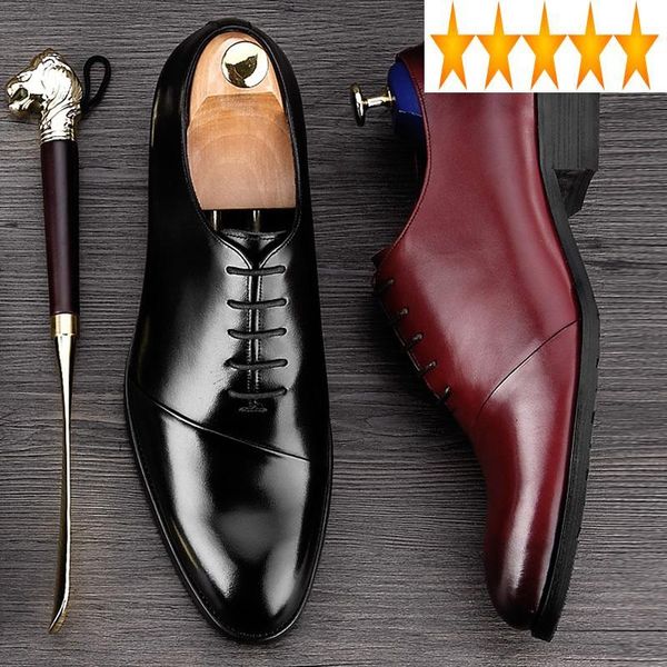 

dress shoes oxford casual business men office genuine leather footwear designer solid color pointed toe formal zapatos hombre, Black