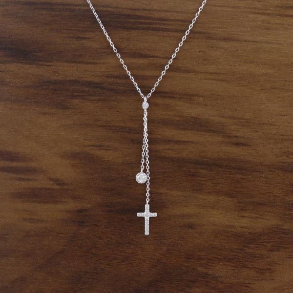 

chokers 925 sterling silver round zirconia cross charm y chain choker necklace a2665, Golden;silver