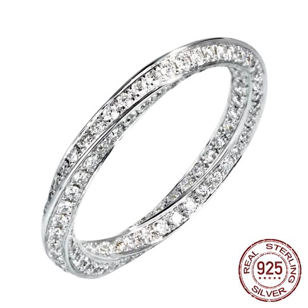 

limited 925 sterling silver mobius ring infinity 5a zircon cz engagement wedding band bridal gift diamond rings for women j-095, Slivery;golden