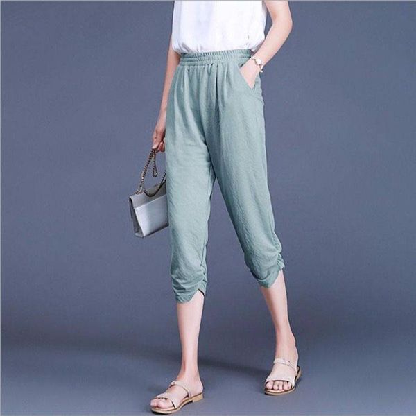 

women's pants & capris women summer flax calf-length cotton trousers high waist lady's loose and comfortable girls' casual cl, Black;white