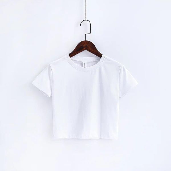 

selling blank round neck women crop shirt, White