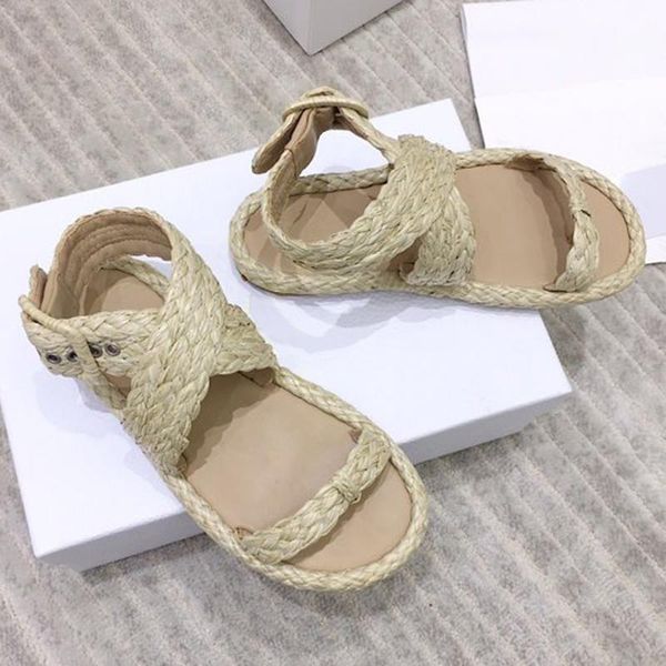 

sandals casual fashion straw summer brand design leather women shoes collections buckle strap female, Black