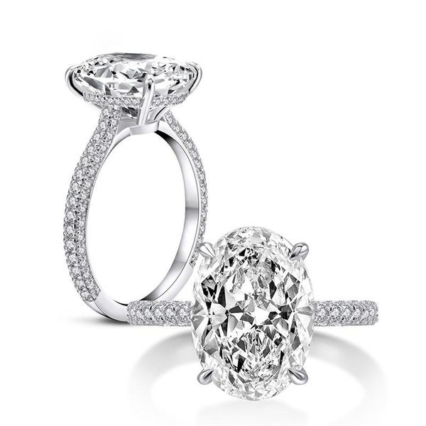 

luxury 100% 925 sterling silver oval engagement rings for women pass diamond test party fine jewelry gift cluster, Golden;silver