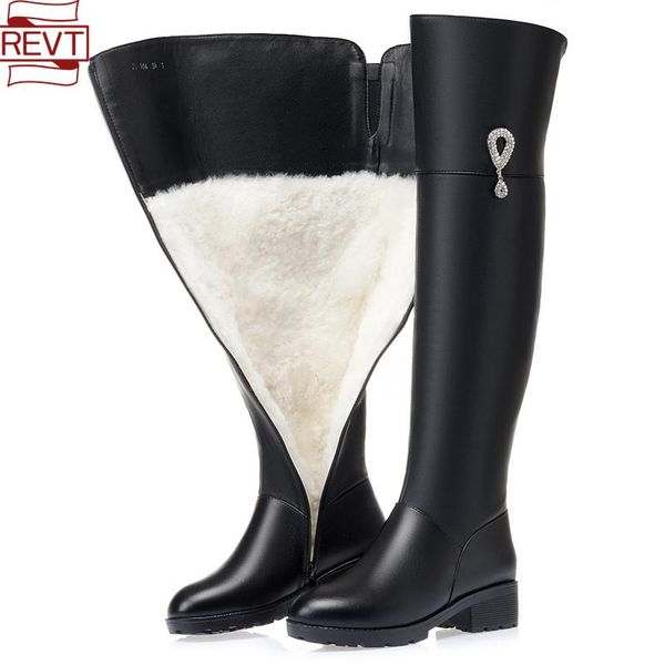 

boots revt 100% wool thigh high genuine leather women winter long large size 35-43 non-slip warm over the knee, Black