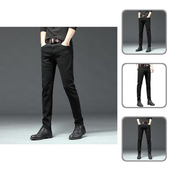 

men's jeans skin-friendly trendy mid-waist straight black business stylish denim pants zipper placket for office, Blue