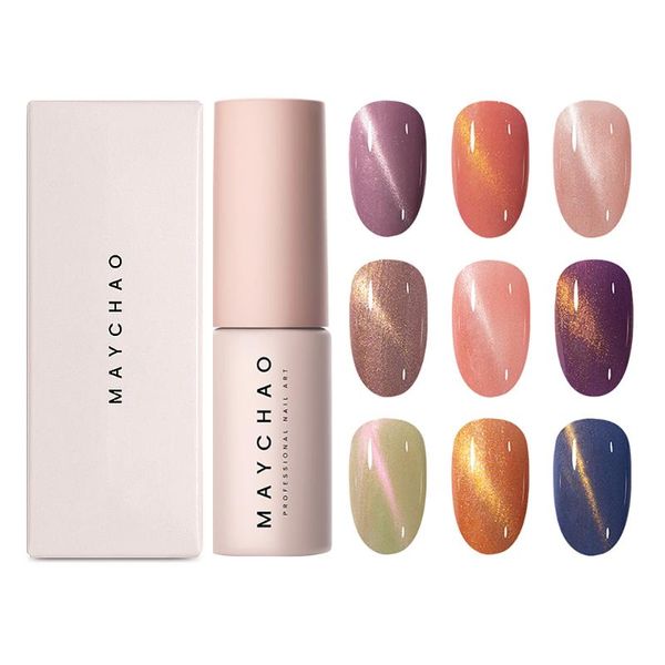 

nail gel maychao 5ml jade cat eye polish pink small circular tube glitter uv led lacquer long lasting varnish, Red;pink