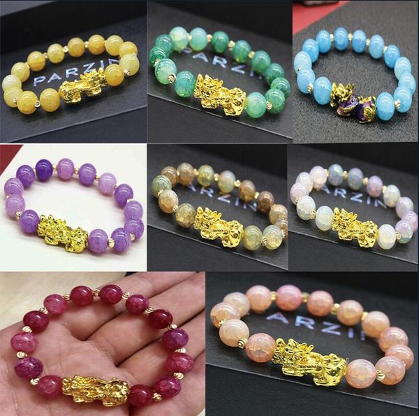 Pedra natural Ágata Beads Fios Pulseira Chinesa Pixiu Lucky Brave Tropas Charms Feng Shui Jóias Para As Mulheres 8 Cores Atacado