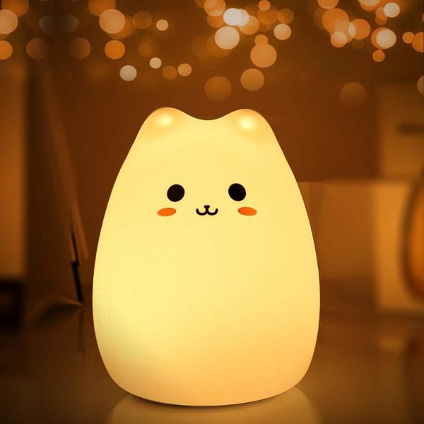 

night lights led touch sensor soft silicone 7 colors cartoon cat for kids baby chid gift sleepping lamp bedroom desk decor luces