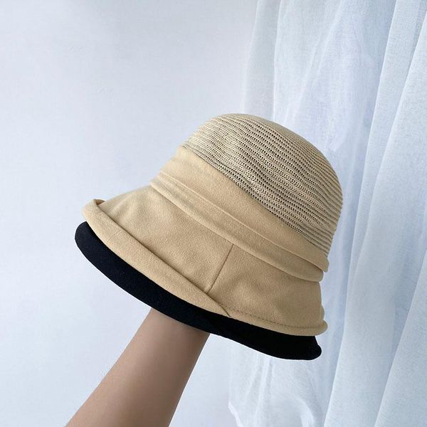 

wide brim hats summer breathable sun protectors caps women black beige all match street bucket hat foldable fashion thin 56-58cm 2021, Blue;gray