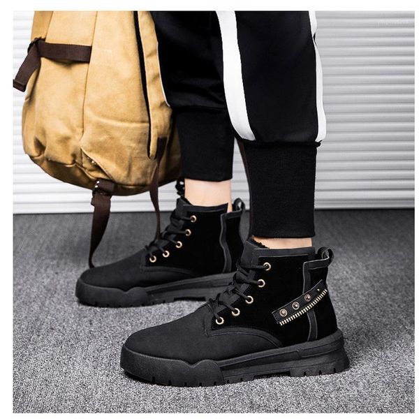 

boots m- autumn and winter high-end wild trend plus velvet warm men's shoes british fashion casual snow cotton1, Black