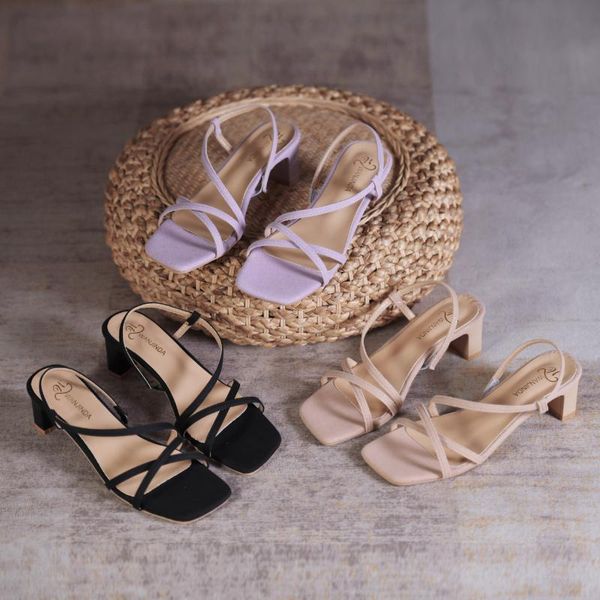 

sandals clear heels comfort shoes for women luxury cross 2021 summer square toe med suit female beige fashion velvet elastic ba, Black