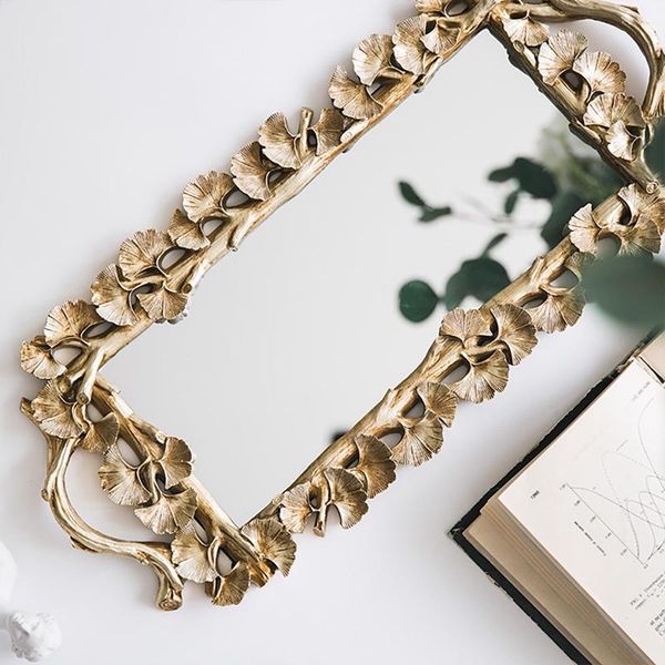 

kitchen storage & organization ginkgo leaf retro carved tray rectangular mirror tea fruit coffee dessert table for home decoration