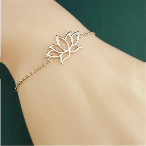 

link, chain fashion nice lotus bracelet plant flower for women girl jewelry, Black