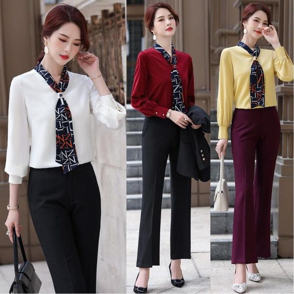 

fashion women blouses & shirts ladies 2 piece pant and sets pantsuits office uniform styles long sleeve white women's