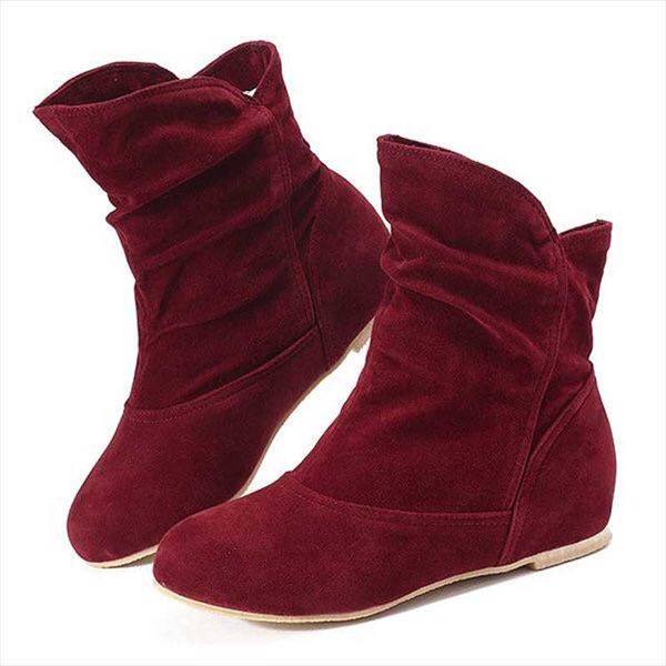 

boots plus size 2021 winter autumn women ankle faux suede pleated booties increasing heels casual shoes botas mujer black 8860n