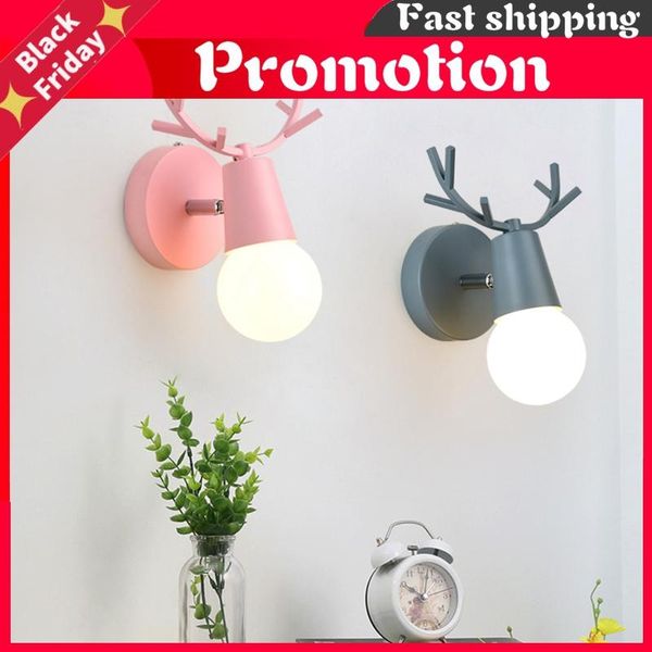 

nordic adjustable led wall lights colorful cartoon deer antlers bedroom reading sconce mounted children room lighting e27 lamp