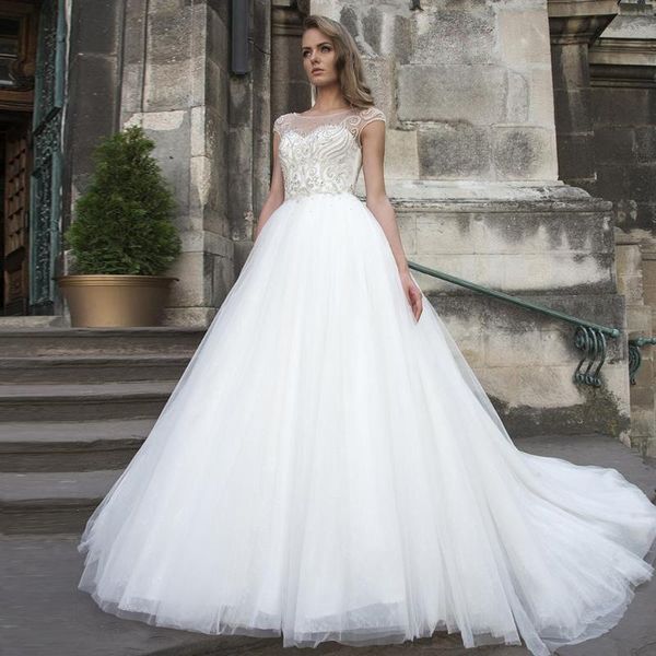 

other wedding dresses arrivals tulle boho vestidos de boda cap sleeve buttons up full beading crystal sparkly white gowns brautkleider