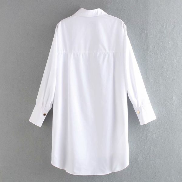 

blouses women's white lapel single-breasted long korean version western style metal buckle chic female shirt