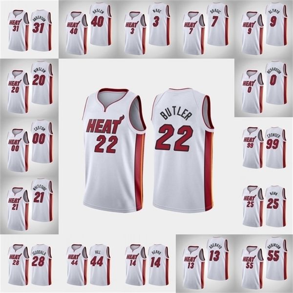 

09Miami\rHeat\rMen Dwyane Wade Jimmy Butler Bam Ado Tyler Herro Goran Dragic\rNBA White Custom Association Jersey, Color14