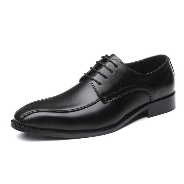 

autumn lace-up men leather shoes fashion retro business office dress wedge plus size loafers british style wedding oxfords, Black