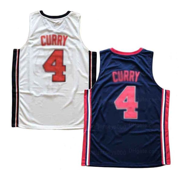 Benutzerdefinierte Retro 1992 Stephen Curry #4 Basketballtrikot Herren genäht Weiß Blau Trikots mit beliebiger Namensnummer Größe S-4XL