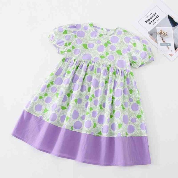 

girls dresses fashion round neck puff sleeve cute printed princess toddler children clothes summer 210515, Red;yellow