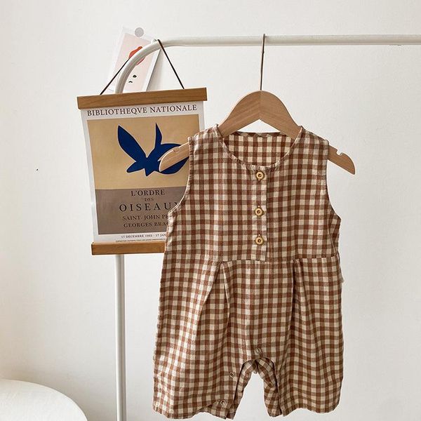 

jumpsuits 8195 baby clothes born romper summer 2021 retro plaid boys jumpsuit 0-2t girl one piece toddler outfits, Blue