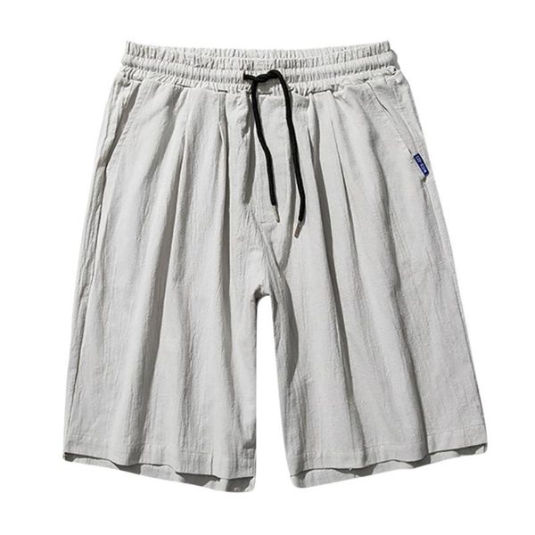 

men's shorts men summer linen casual solid wide beach short trouser, White;black