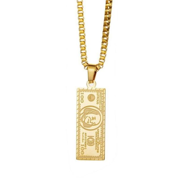 

chains stainless steel gold hip hop usd bank note money pendant necklace street dance dollar jewelry gift for him with box chain, Silver