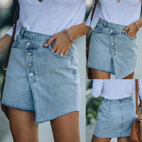 

summer style solid color fashion falda vaquera mujer casual temperament elegant irregular denim skirt short skirts, Black