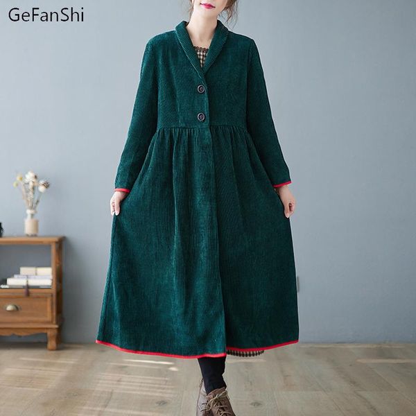 

women's trench coats autumn winter women solid single breasted corduroy coat fashion casual loose elegant ladies long jacket outwear, Tan;black