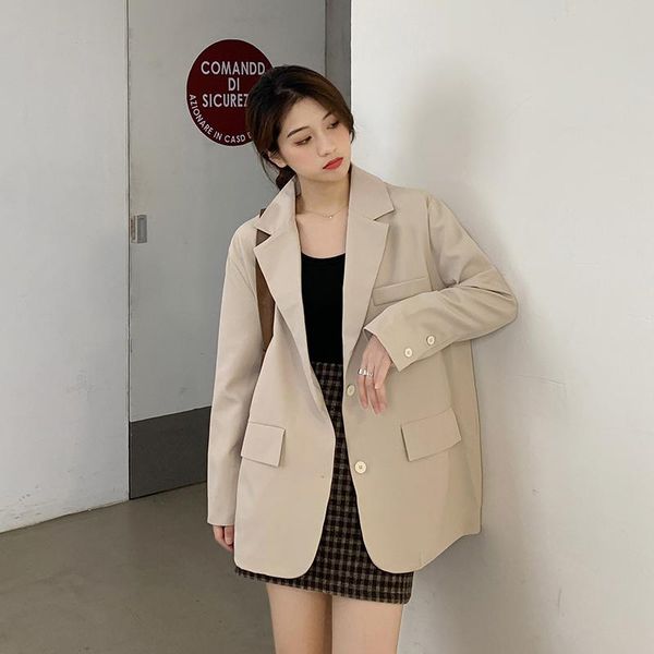 

women's suits & blazers autumn casual women notched collar female single-breasted long sleeve loose solid buttons back outerwear c035, White;black