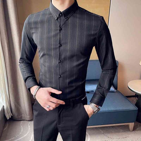 Camicie da uomo Camicie eleganti da lavoro a righe stile britannico Camicia casual slim fit a maniche lunghe Camicetta sociale Camisa Masculina 210527