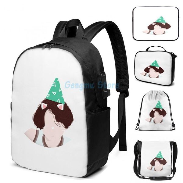 

funny graphic print happy birthday, jungkook usb charge backpack men school bags women bag travel laptop