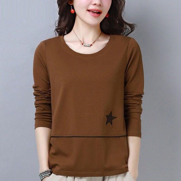 

women's t-shirt [-5xl] early autumn korean long sleeve large size slim versatile round neck solid color top, White