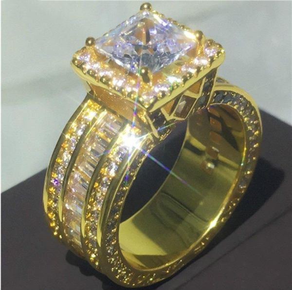 

wedding rings gorgeous women gold color white blue gem crystal ring princess bridal zircon engagement jewelry anniversary gift, Slivery;golden