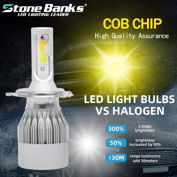 

car headlights c6 h4 motorcycle led 6000k/3000k 36w 8000lm white yellow front light ip68 waterproof headlamp fog bulbs