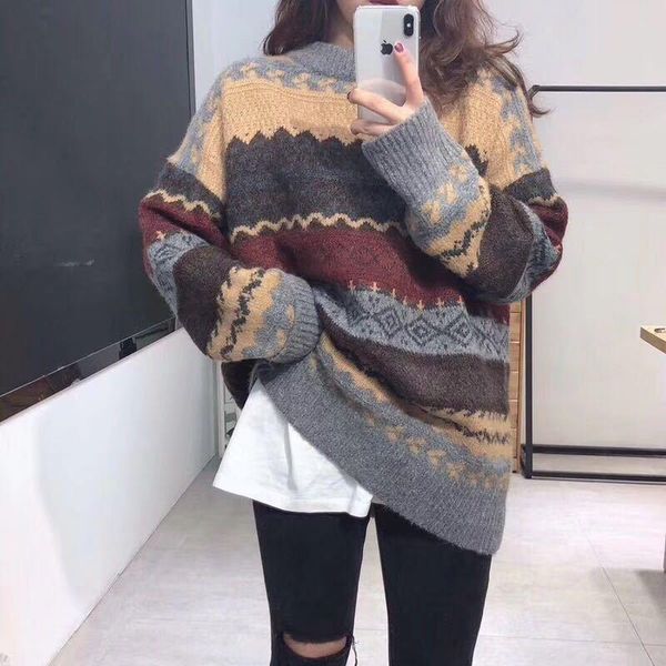 

women's sweaters cmaz crew neck pullover sweater autumn and winter 2021 korean style, White;black