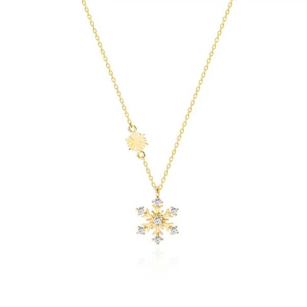 

chains s925 sterling silver plated 14k gold snowflake necklace korean version of simple light luxury ins clavicle chain christmas gift