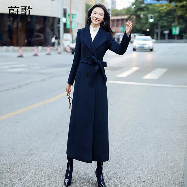 

women's wool & blends south korea 2021 autumn and winter korean temperament woolen coat middle long knee fashion, Black