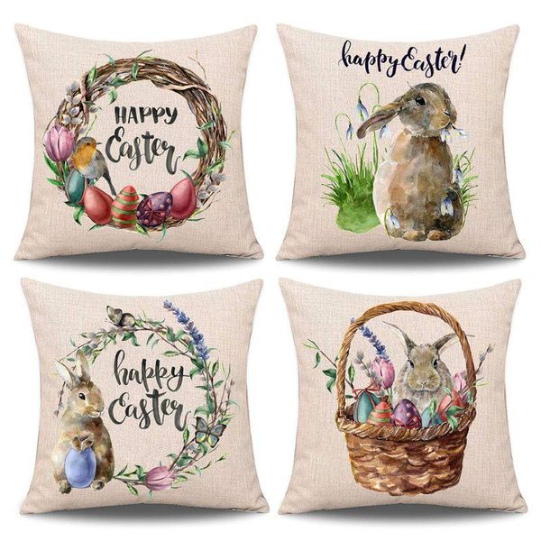 

4pcs spring easter pillow case with eggs throw cushion cover sofa bed linen y5jc