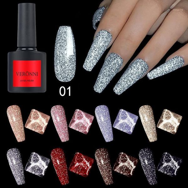 

reflective glitter gel nail polish 10ml sparkling auroras laser art vernish semi permanent base coat1, Red;pink