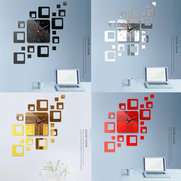 

wall clocks faroot removable modern 3d mirror acrylic clock sticker art diy home decor creative square