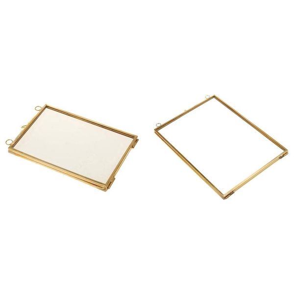 

2pcs vintage hanging metal po frame + glass and 2 side gold transparent 8.9 x 12.7 cm & 17.8 frames